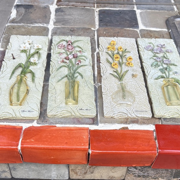 Vintage Cheri Blum Wall Plaques Art 3D Floral Resin Decorations